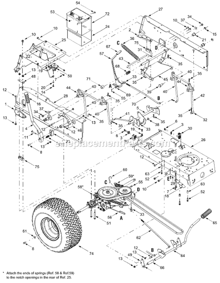 Page E Diagram and Parts List for 13AC650F000 2004 Yard Machines Lawn Tractor